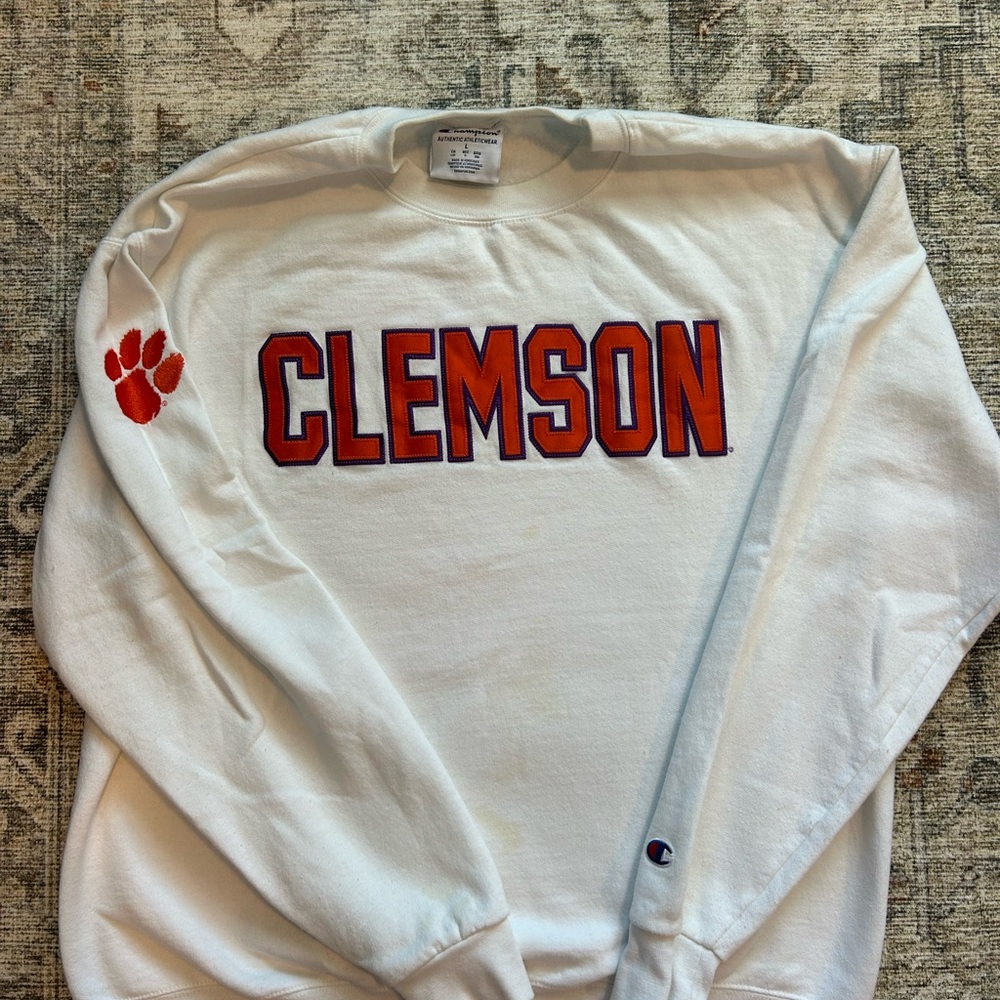 Champion White Clemson Crewneck